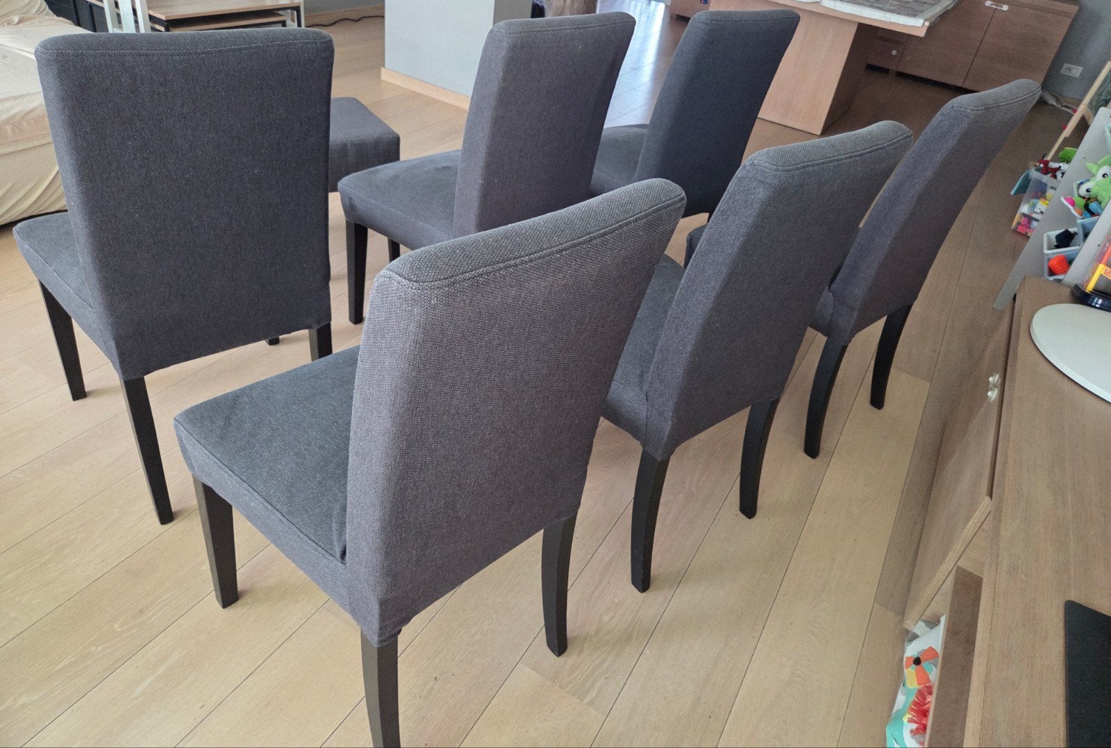 Set van 6 eetkamerstoelen + 2 krukken, Huis en Inrichting, Stoelen, Ophalen, Grijs