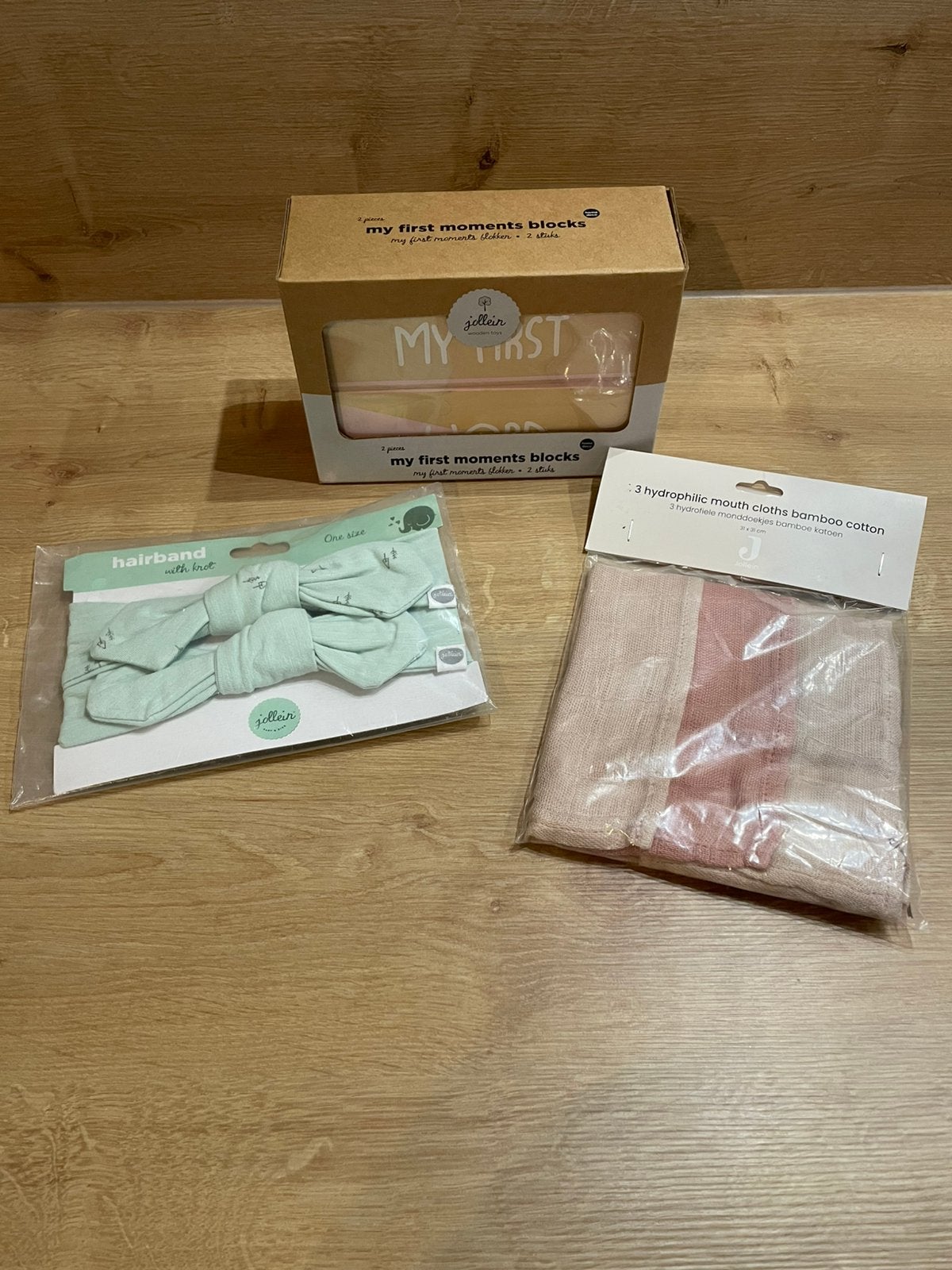 Jollein set: Mijlpaalblokken, hydrofiele doekjes & haarband, Ophalen of Verzenden, Nieuw