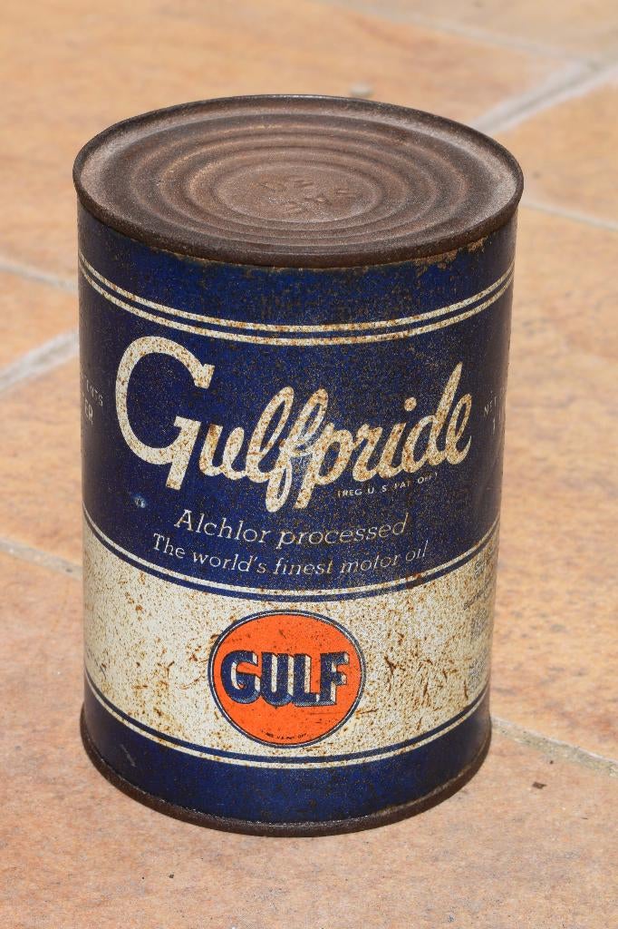 ancien bidon huile gulf 1 litre, Enlèvement ou Envoi, Utilisé, Panneau publicitaire