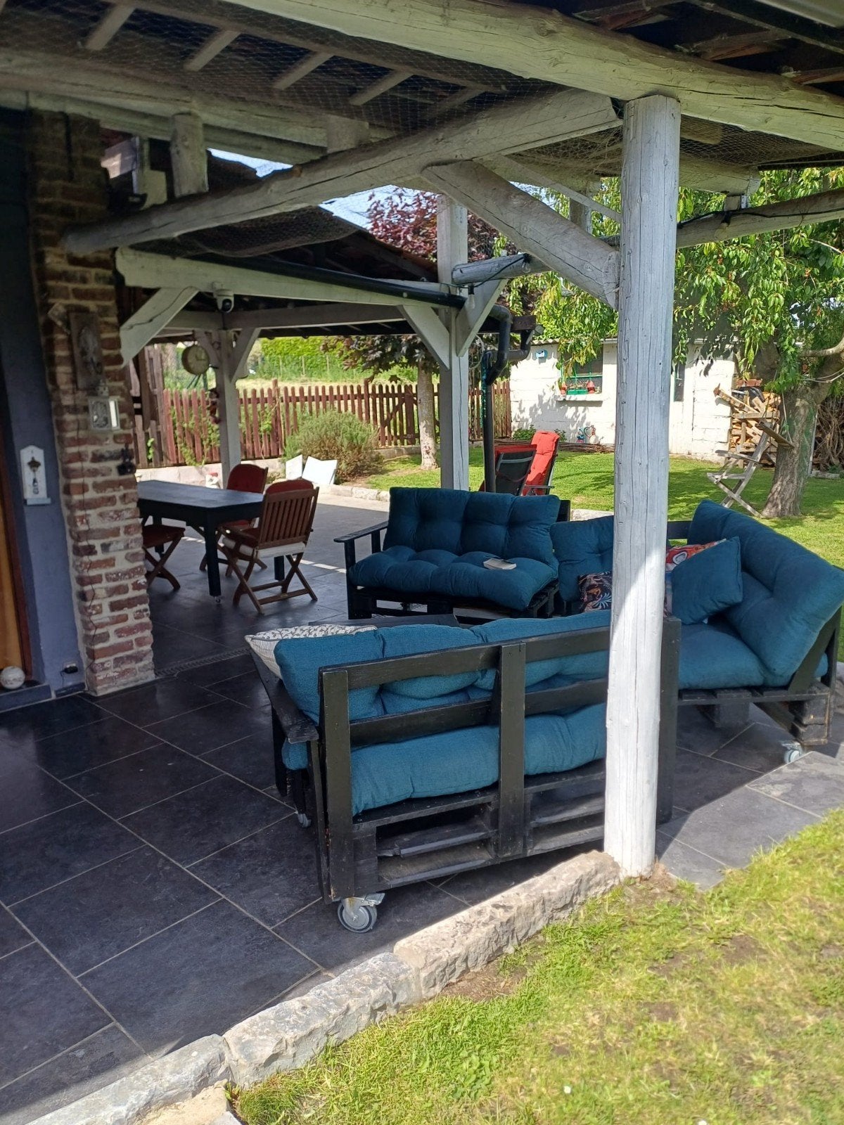 Salon de jardin, Zo goed als nieuw, Hout, 6 zitplaatsen, Tuinset