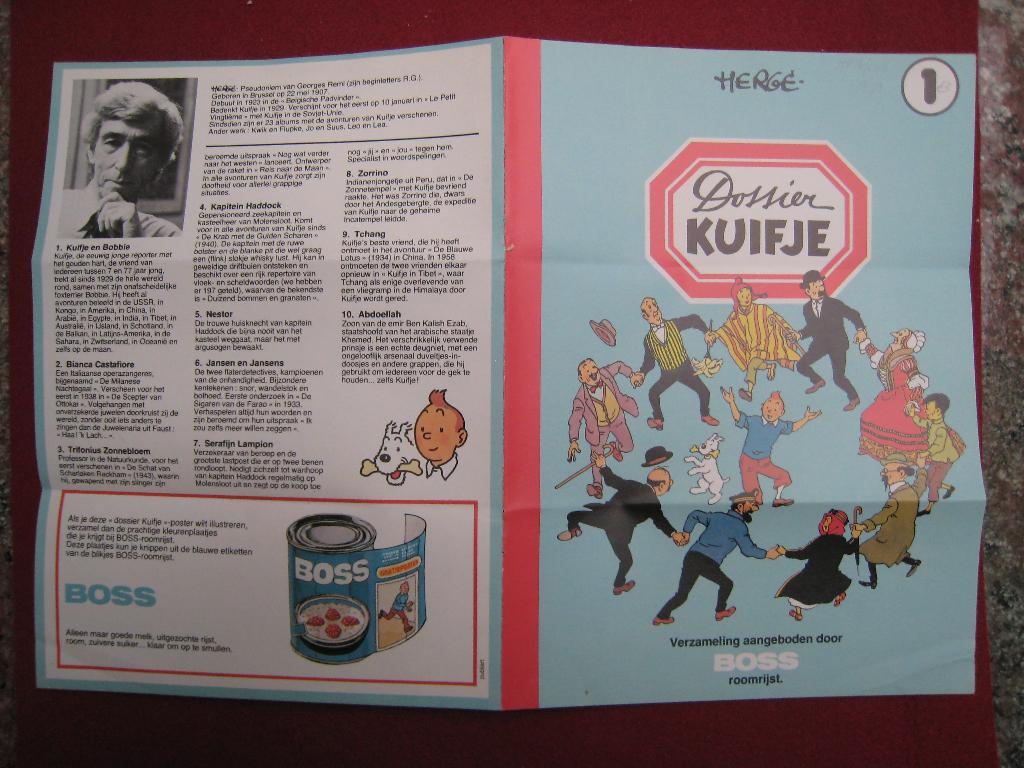 Kuifje reclame Boss Roomrijst 1979, Verzamelen, Verzenden, Kuifje, Zo goed als nieuw, Plaatje, Poster of Sticker