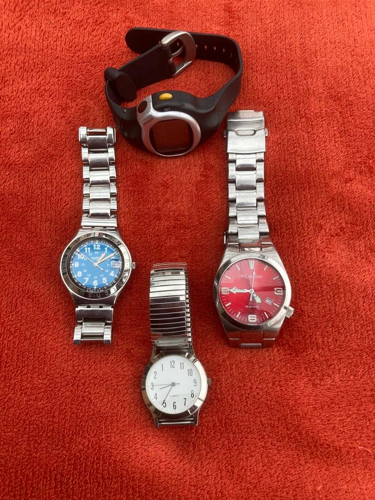 Lot de 4 montres (1xSwatch), Handtassen en Accessoires, Horloges | Heren, Staal, Gebruikt, Staal, Polshorloge