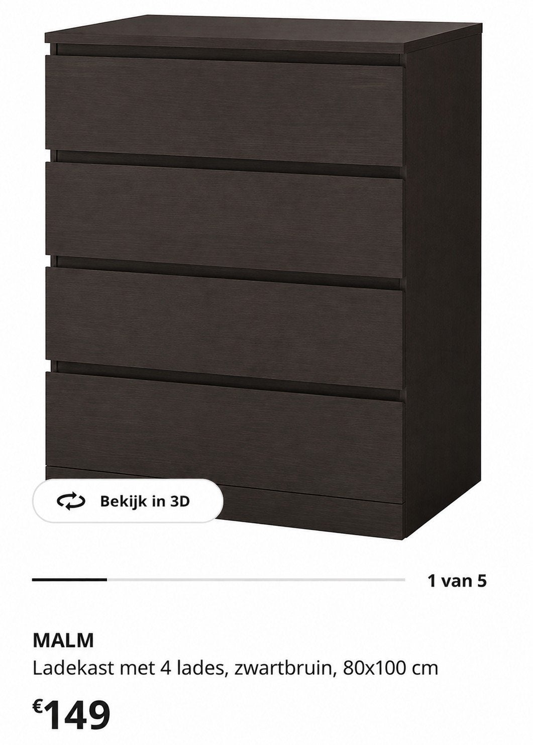 NIEUW Malm lade kast zwartbruin 80x100 Ikea, 25 à 50 cm, Enlèvement ou Envoi, 50 à 100 cm, 100 à 150 cm
