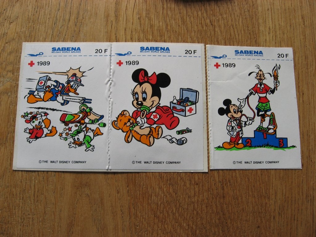 Vintage Stickers Walt Disney 1989 Sabena, Verzamelen, Ophalen of Verzenden, Zo goed als nieuw, Strip of Tekenfilm