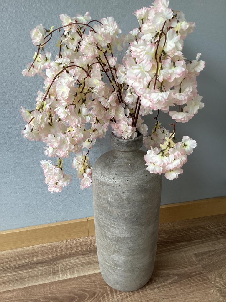 STOERE VLOERVAAS - BETONLOOK-  52 CM  / INCL.BLOESEMTAKKEN, Ophalen, Steen/keramiek, Zo goed als nieuw, Grijs