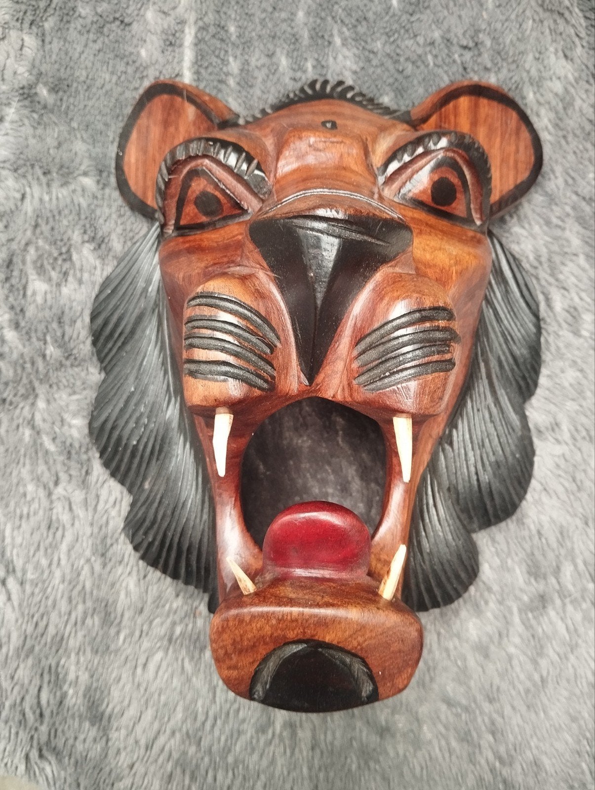 Masque tête de lion art africain, Antiquités & Art, Afrique, Enlèvement ou Envoi, Brun, Sculpté