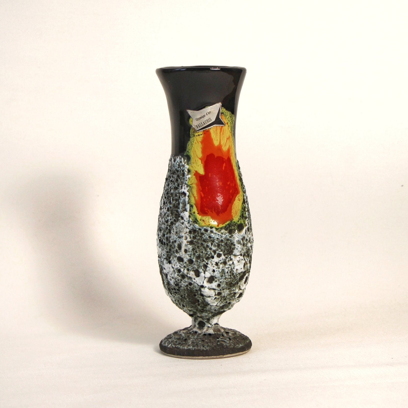 Vintage Vallauris Fat Lava Vaas incl. sticker (jaren 60/70), Antiek en Kunst, Ophalen of Verzenden