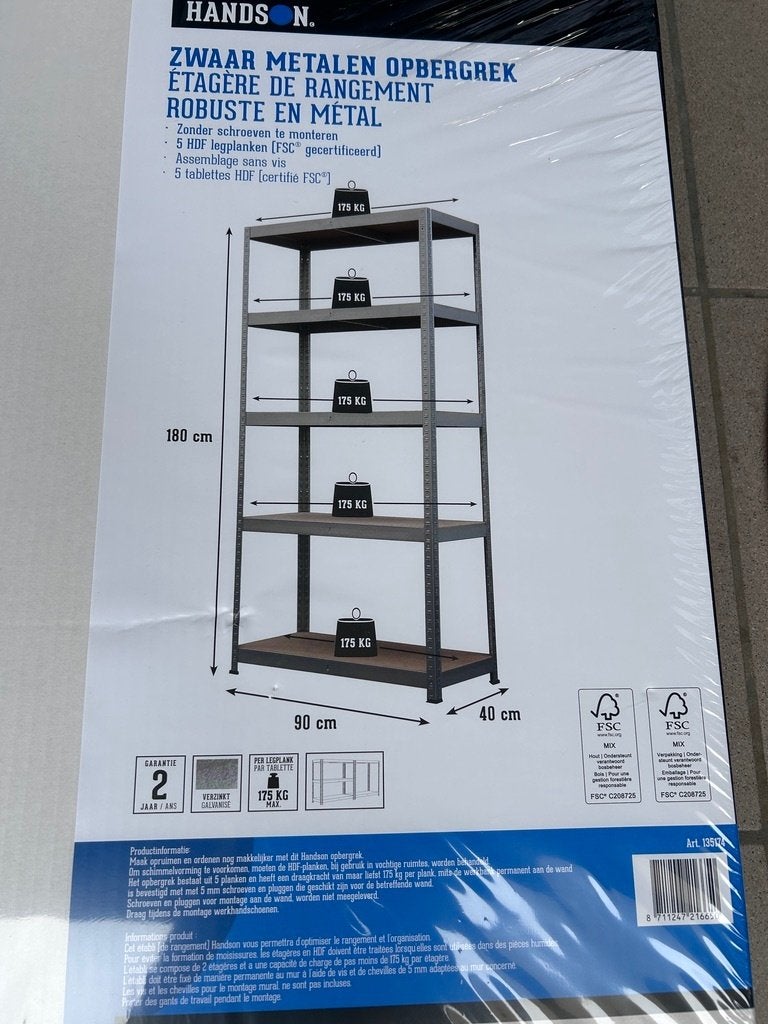NIEUW HandsOn zwaar metalen opbergrek 180x90x40 – 875 kg, Neuf, Enlèvement, X, X