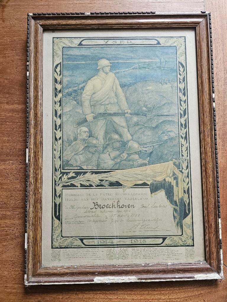 Ww1 oorkonde oorlogskruis abbl, Verzamelen, Ophalen of Verzenden, Landmacht, Overige typen