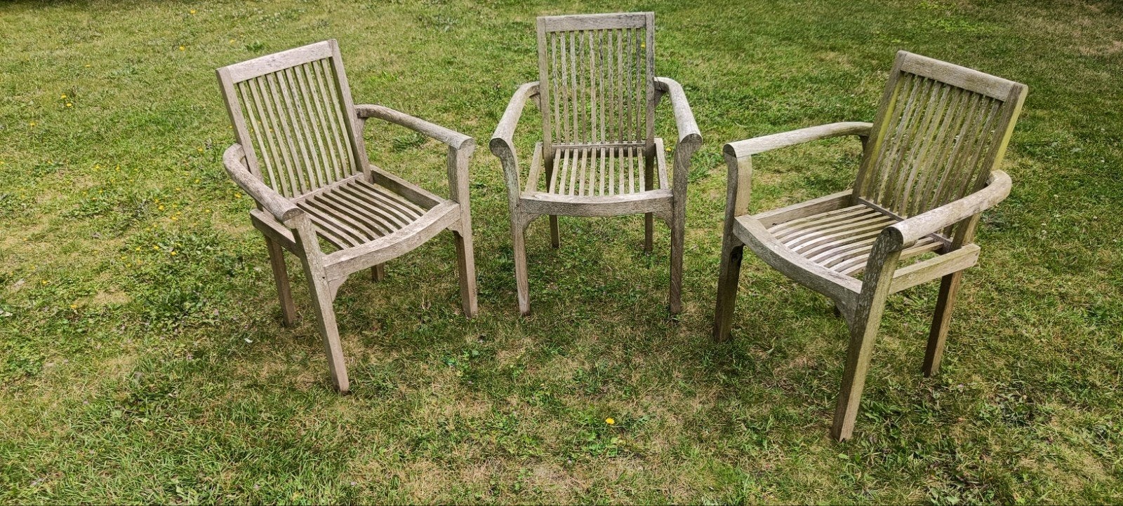 Set van 3 teakhouten stoelen Royal Arrow, Enlèvement, Empilable