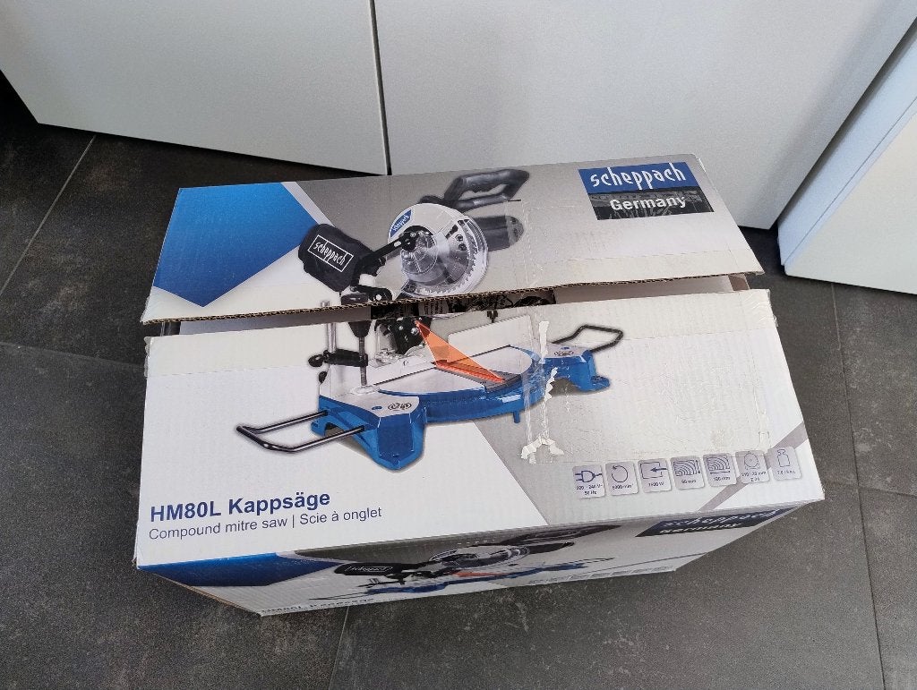 Scheppach afkortzaag HM80L, Bricolage & Construction, Enlèvement, Comme neuf, 1200 watts ou plus, Scie à onglet