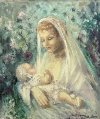 Marguerite Aers (1918-1995): Moeder en kind (0/D, 78 x 88cm), Antiek en Kunst, Ophalen of Verzenden