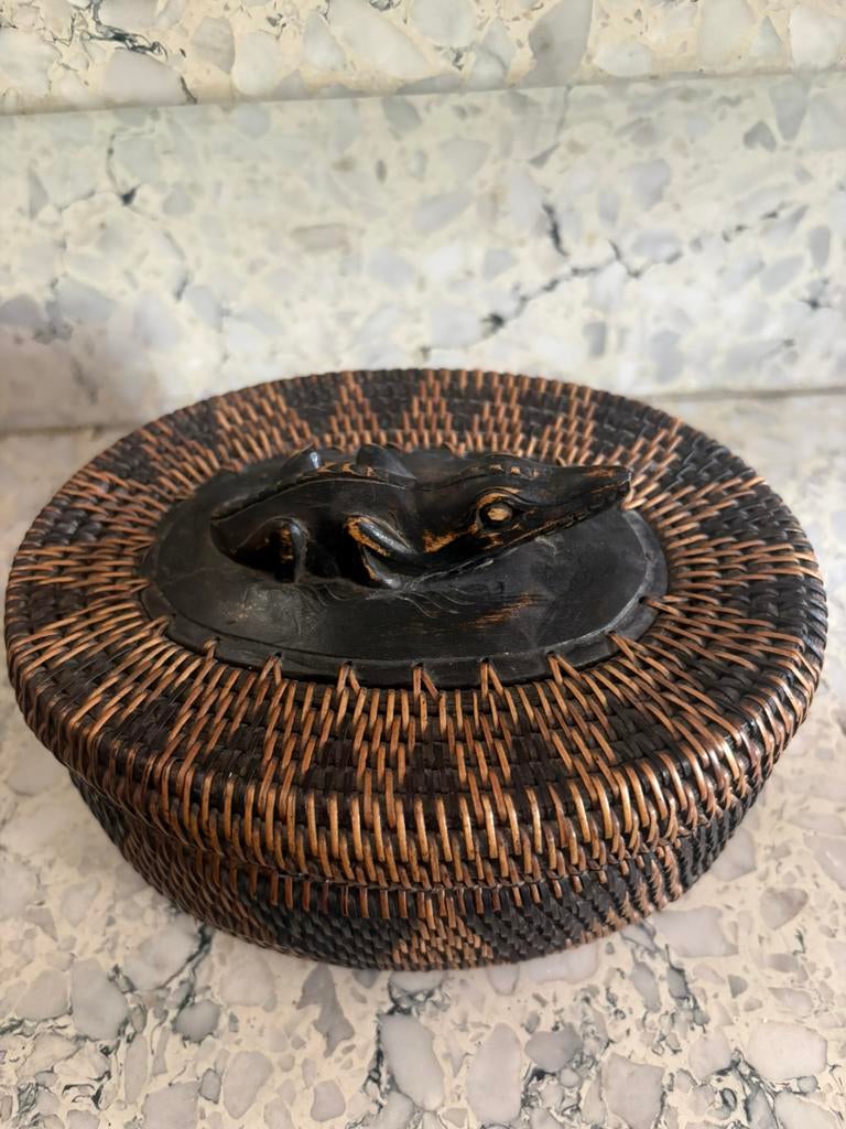 Vintage handgevlochten Lombok mandje rotan, Antiek en Kunst, Ophalen of Verzenden