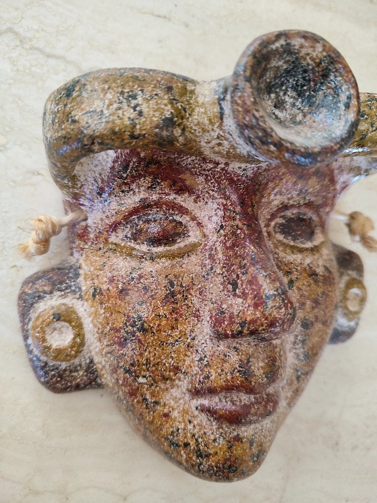 Mexico handgemaakt muurmasker naar precolumbiaanse kunst, Ophalen of Verzenden, 14 cm, Handgemaakt, Wanddecoratie
