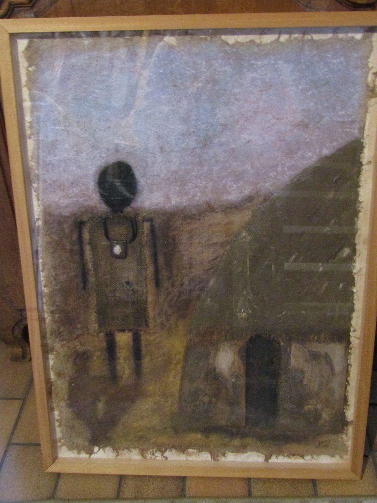 Unique tableau "technique" mixte peinture et collage, Enlèvement