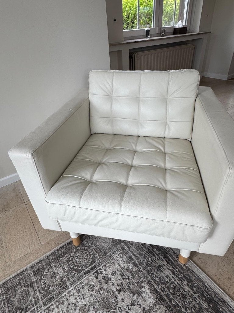 Fauteuil Landskorna cuir blanc, 100 à 125 cm, Comme neuf, Enlèvement, Cuir