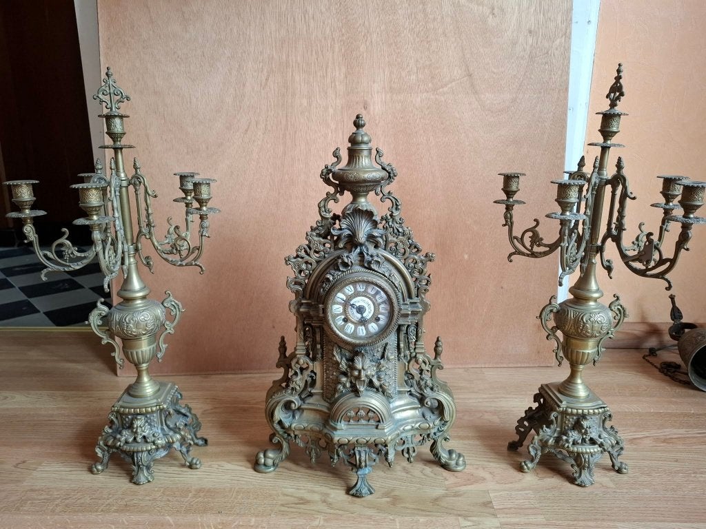 3-delige antieke schouwgarnituur, Antiek en Kunst, Ophalen