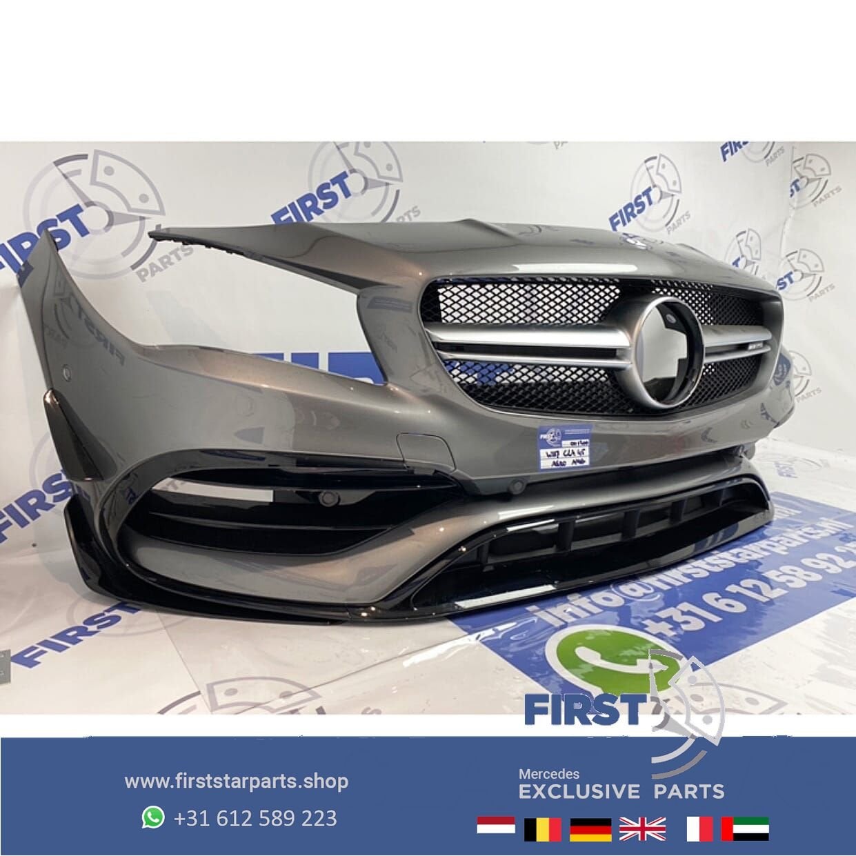 W117 CLA 45 FACELIFT AMG VOORBUMPER GRIJS COMPLEET + AMG GRI, Gebruikt, -, Voor, Ophalen of Verzenden