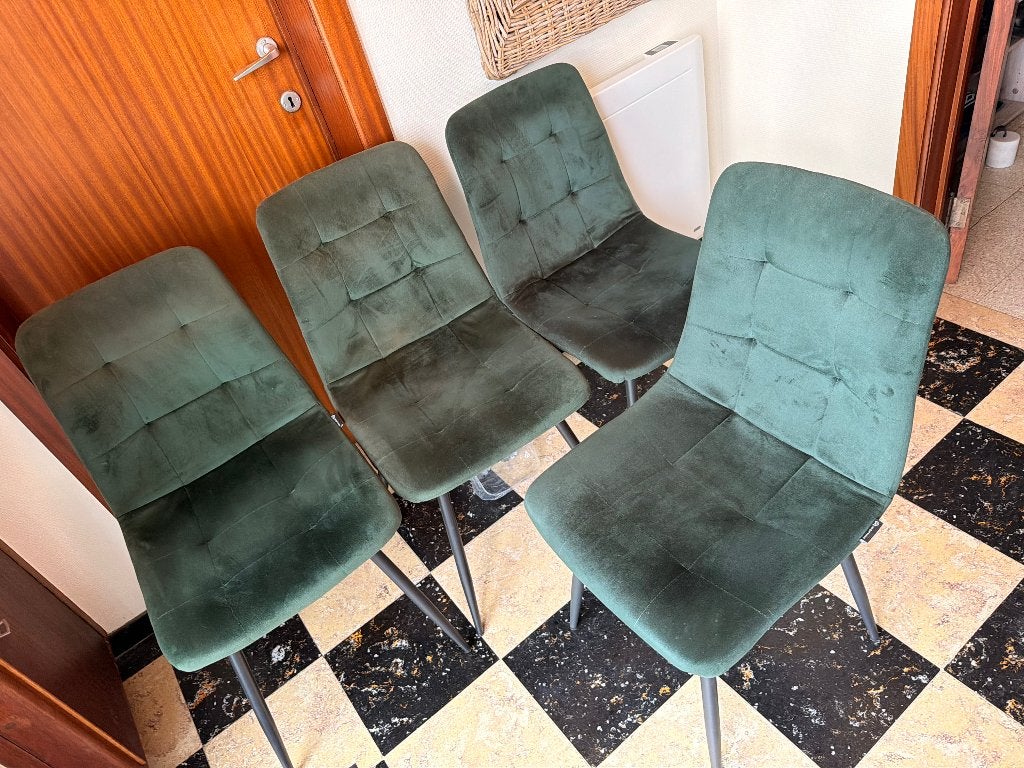 4 chaises en velours vert Wafting, Antiquités & Art, Enlèvement