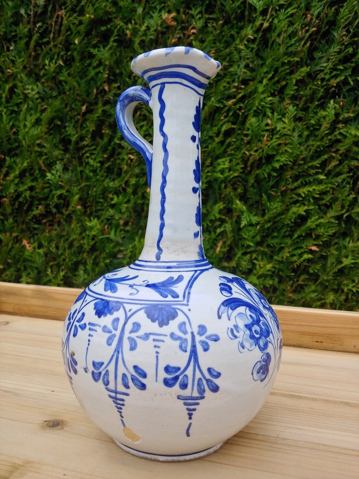 Vintage Kan Blauw Wit Bloemen - Gemerkt Duran III - Spaanse, Huis en Inrichting, Woonaccessoires | Vazen, Ophalen