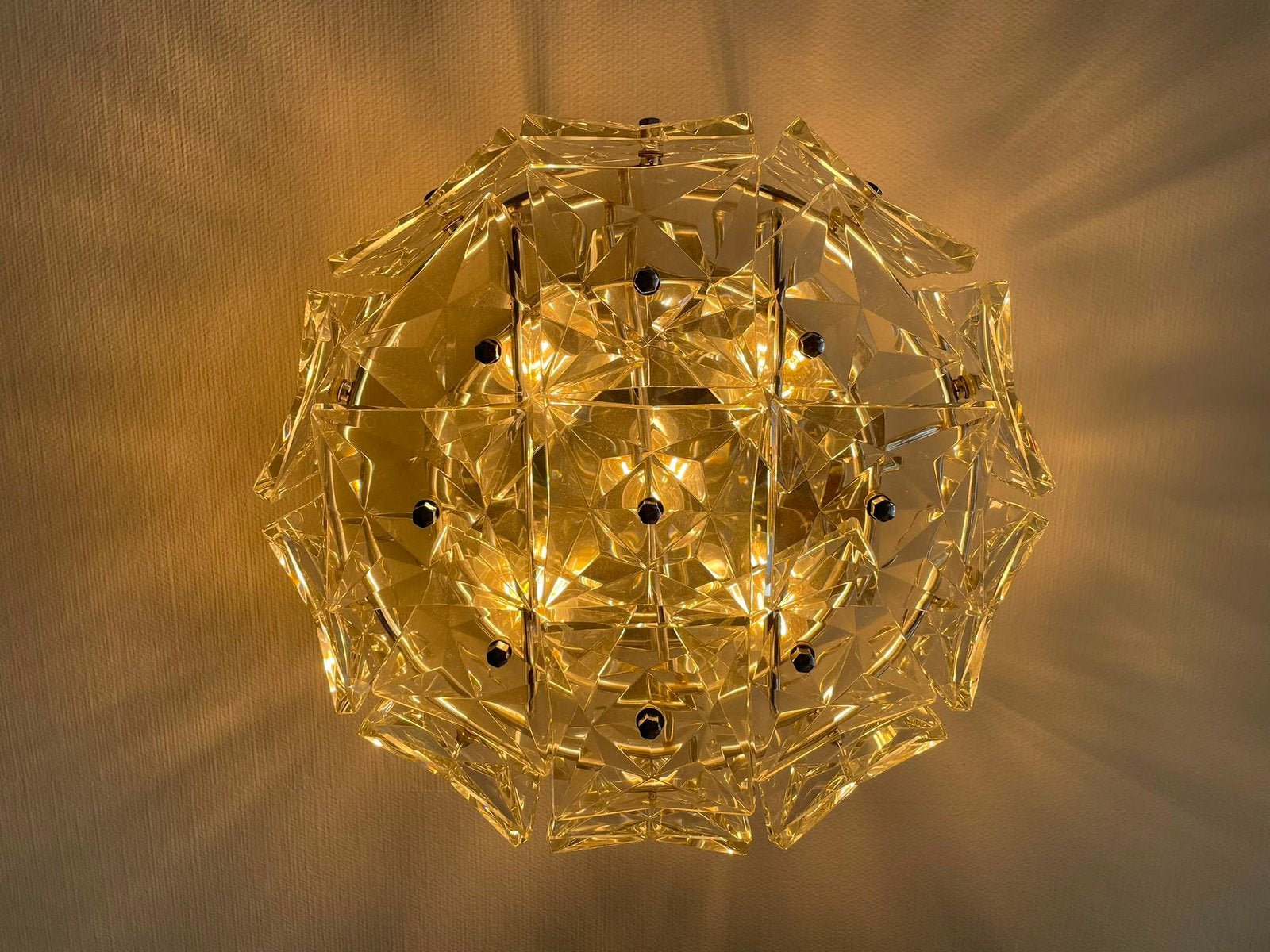 Vintage Kinkeldey Kristallen Plafondlamp–Jaren 70–Chroom, Ophalen, Zilver, Jaren 70, E14 (klein)