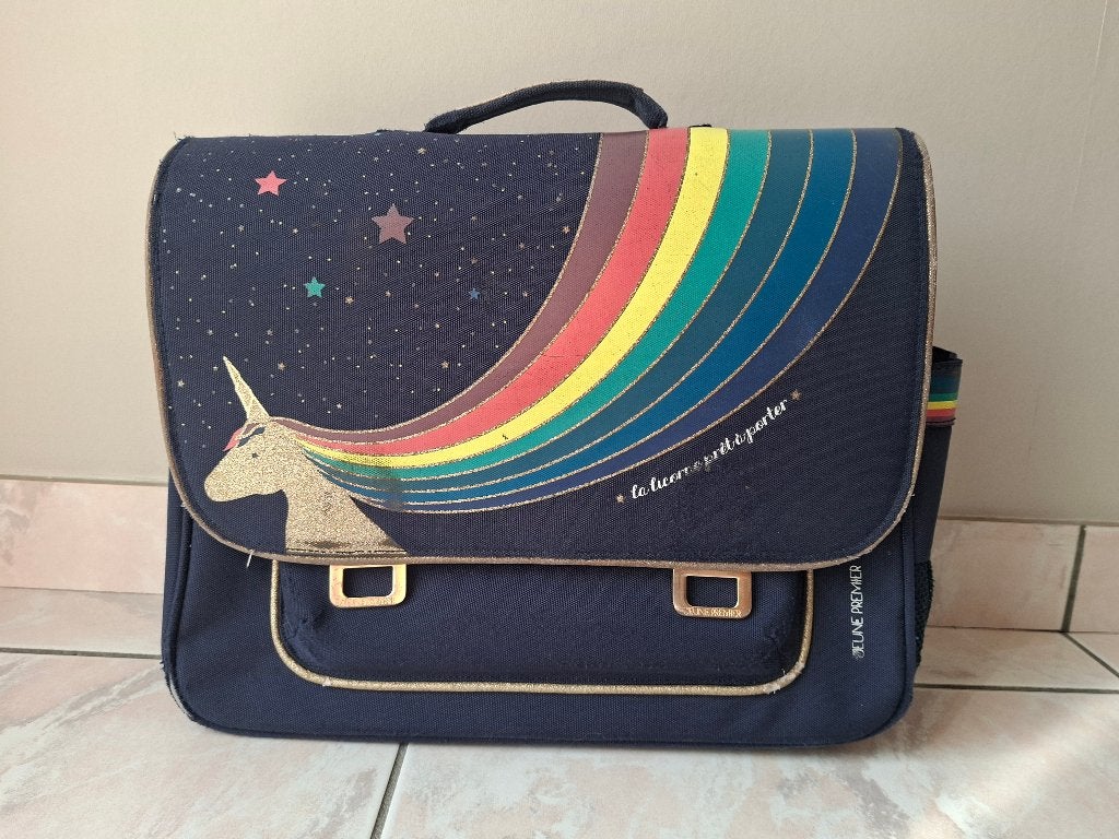 Jeune Premier Boekentas It Bag Midi Unicorn Gold, Ophalen, Gebruikt, Blauw, Aktetas of Boekentas
