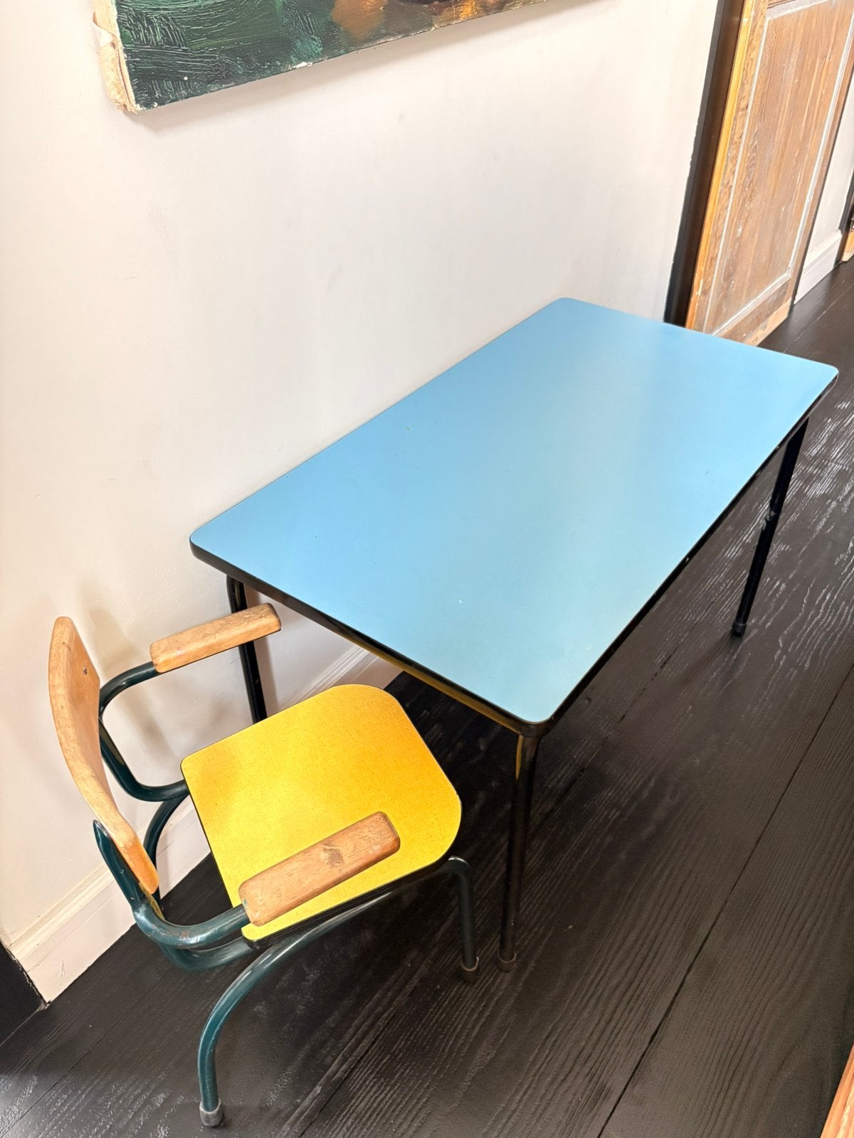 Ensemble bureau et chaise vintage pour enfants, Autres marques, Bureau d'écolier, Enlèvement ou Envoi, 90 cm