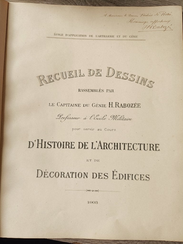 Atlas d'Architecture École Militaire 1903 (Complet, dédicacé, Enlèvement ou Envoi, H. Rabozée, Capitaine du Génie, Utilisé, Architecture général