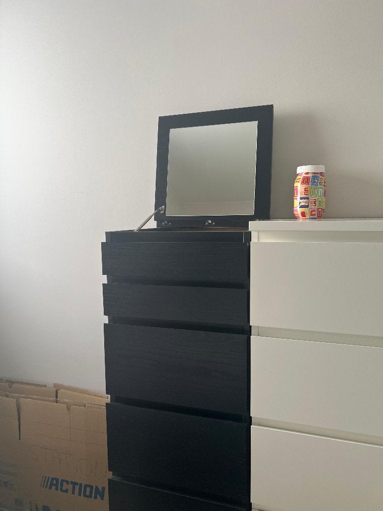 Black IKEA MALM chest of drawers & mirror at 50% off, Huis en Inrichting, Ophalen, Minder dan 50 cm, 5 laden of meer, 100 tot 150 cm
