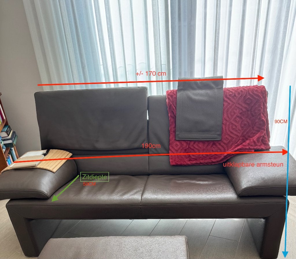 Lederen tweezit - merk JORI - Kleur Taupe, Huis en Inrichting, Ophalen, Gebruikt, Minder dan 75 cm, 150 tot 200 cm