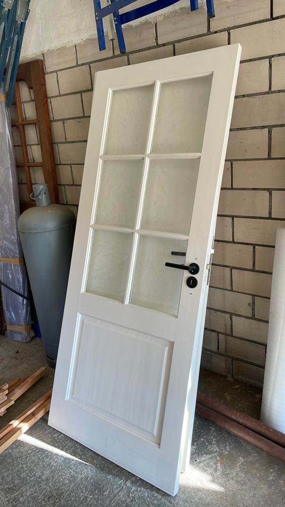 Houten binnendeur met glas: 83x203, Doe-het-zelf en Bouw, Deuren en Vliegenramen, Ophalen, 80 tot 100 cm, Binnendeur, Zo goed als nieuw