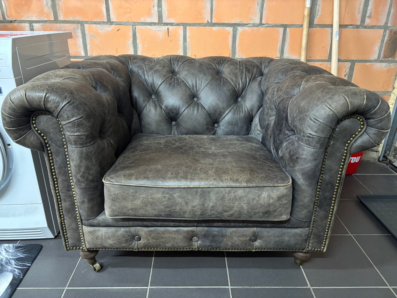 Chesterfield salon 1-zit, Ophalen, Zo goed als nieuw, Eenpersoons, Leer
