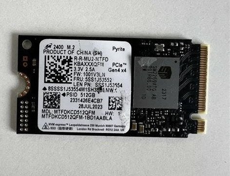 512Gb SSD Micron 2400 NVMe M.2 Type 2242 Gen 4x4, Computers en Software, Intern, SSD, Ophalen of Verzenden, Zo goed als nieuw