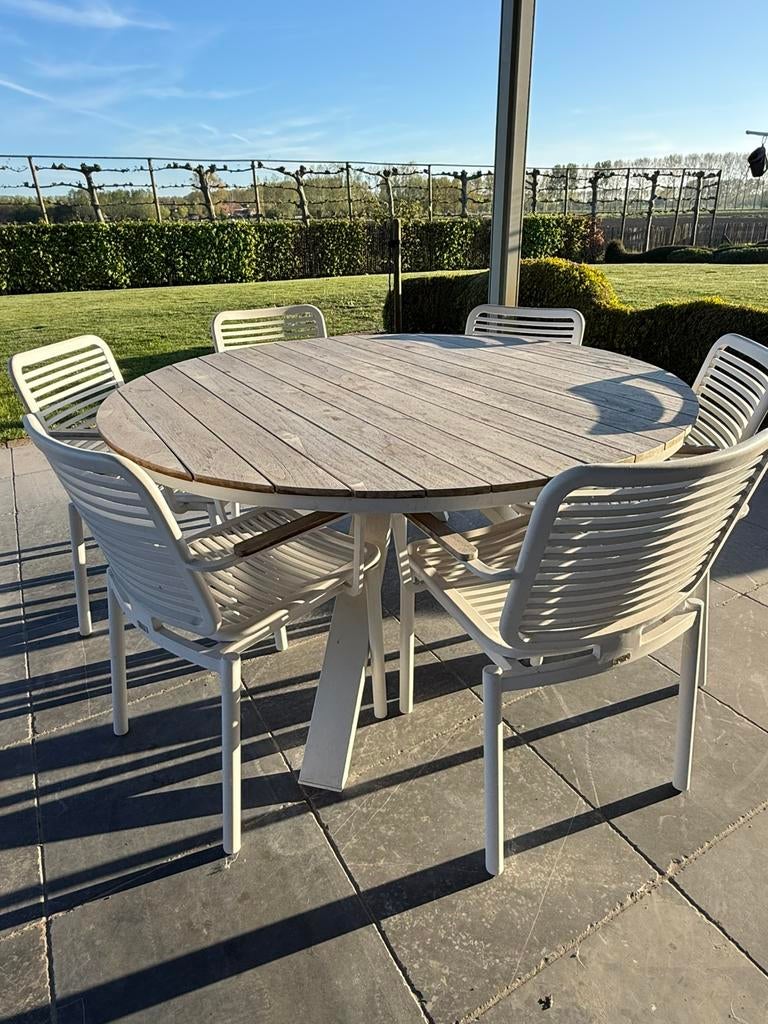 Tafel + 6 stoelen, Tuin en Terras, Ophalen, Eettafel, 6 zitplaatsen, Teakhout