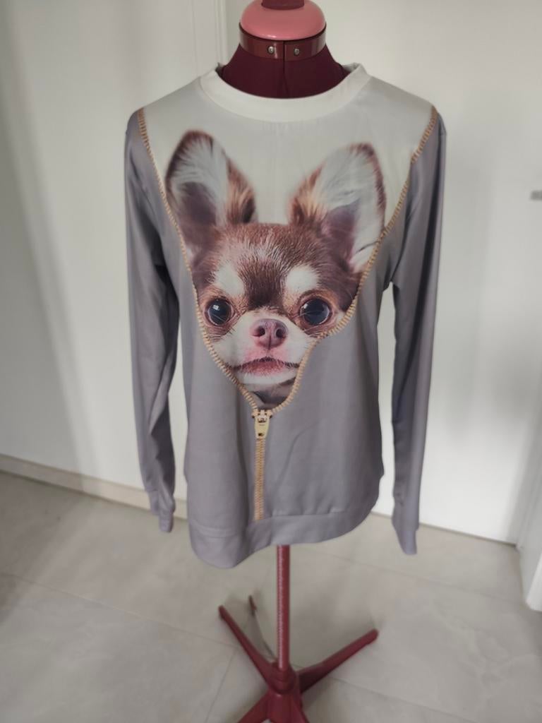 Adorable pull sweat trompe l'oeil, petit chien mignon. S, Kleding | Dames, Ophalen of Verzenden, Zo goed als nieuw, Maat 36 (S)