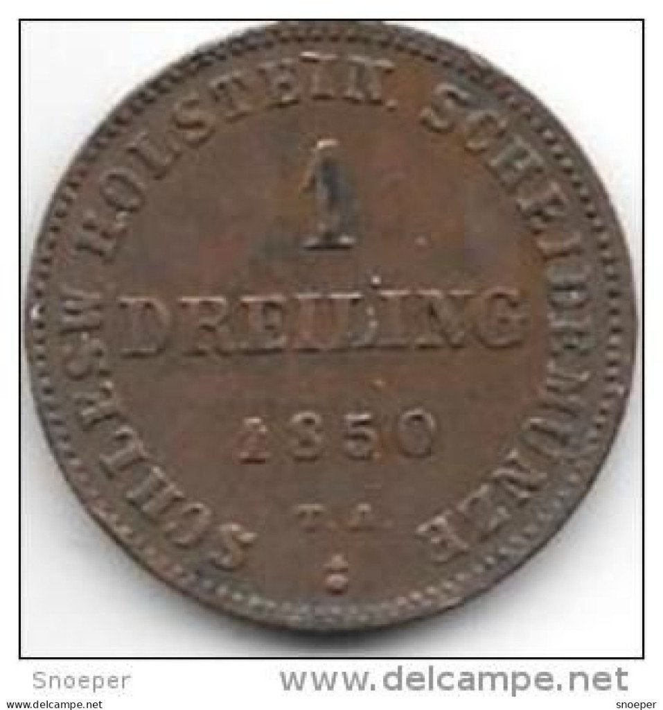 schleswig -holstein dreiling 1850 A km 160 vf+, Verzenden, Duitsland, Losse munt