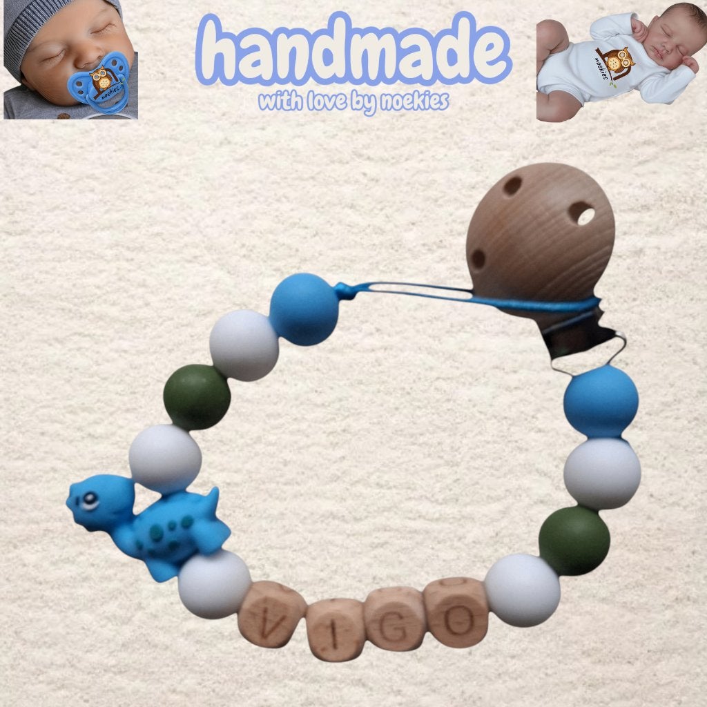noekies naam speenkoord dino blauw khaki wit nr 2, Verzenden