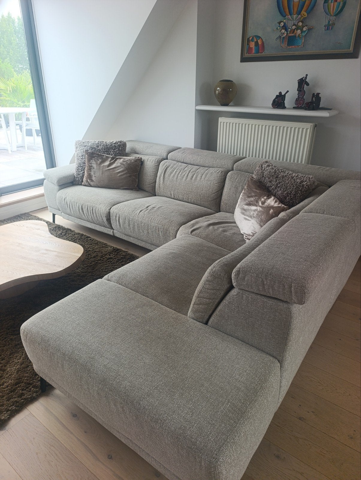 Hoeksalon in beige stof 2 jaar 290x230cm, Huis en Inrichting, Ophalen, Gebruikt, Stof