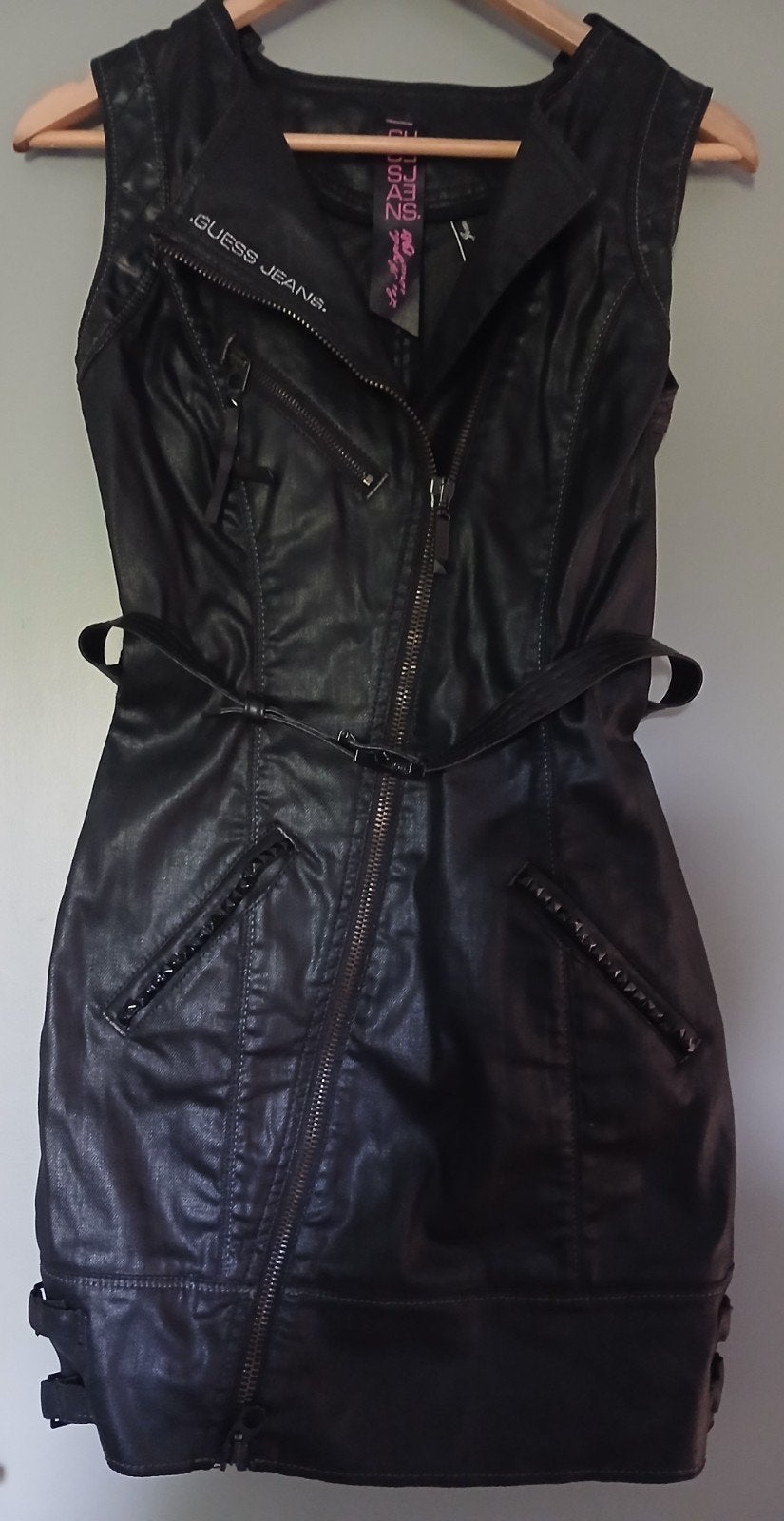 Guess Jeans Coated Biker Minijurk (lederlook), Kleding | Dames, Jurken, Ophalen, Maat 36 (S), Zwart