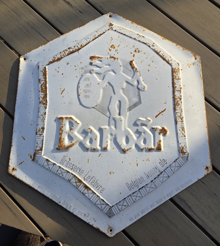 Vintage Barbar metalen bord, Verzamelen, Ophalen, Gebruikt, Reclamebord, Plaat of Schild, Overige merken