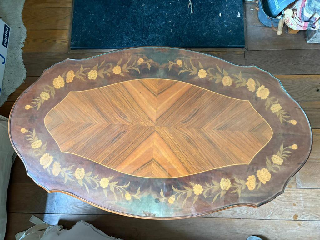 Table basse avec plateau en verre, Cerisier, 100 à 150 cm, Enlèvement, Utilisé
