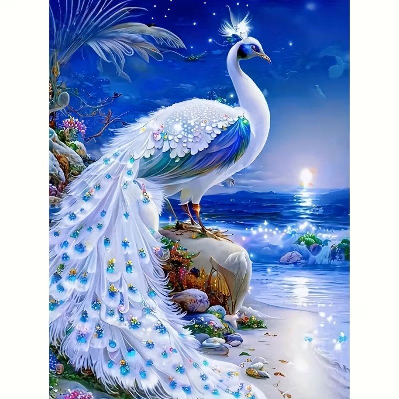 50x40cm Diamond Painting pauw strand (vierkant) nr 40, Verzenden, Zo goed als nieuw, Overige materialen, Blauw