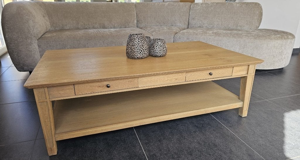 Massief eiken salontafel, Enlèvement, Comme neuf, Landelijk / massief eiken / eigentijds