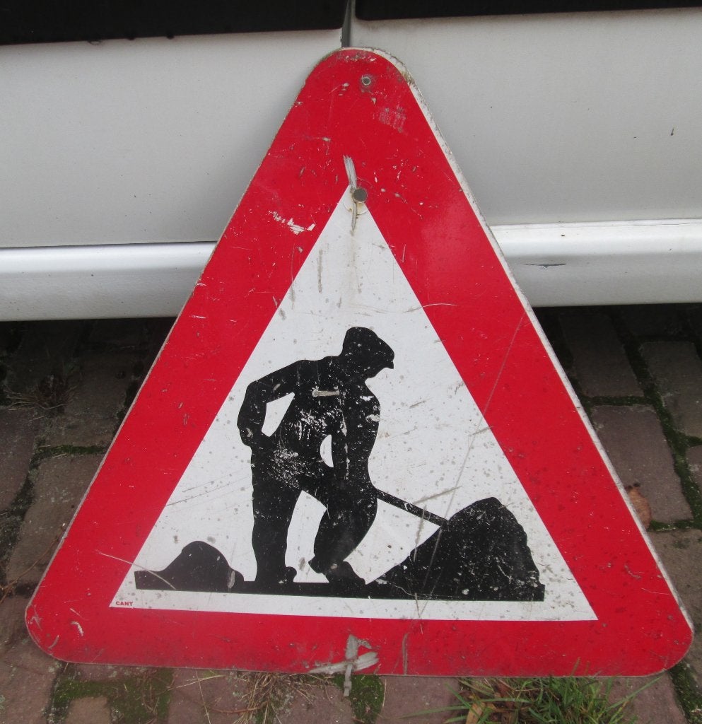 Joli panneau de signalisation original en métal - Works, Antiquités & Art, Enlèvement ou Envoi