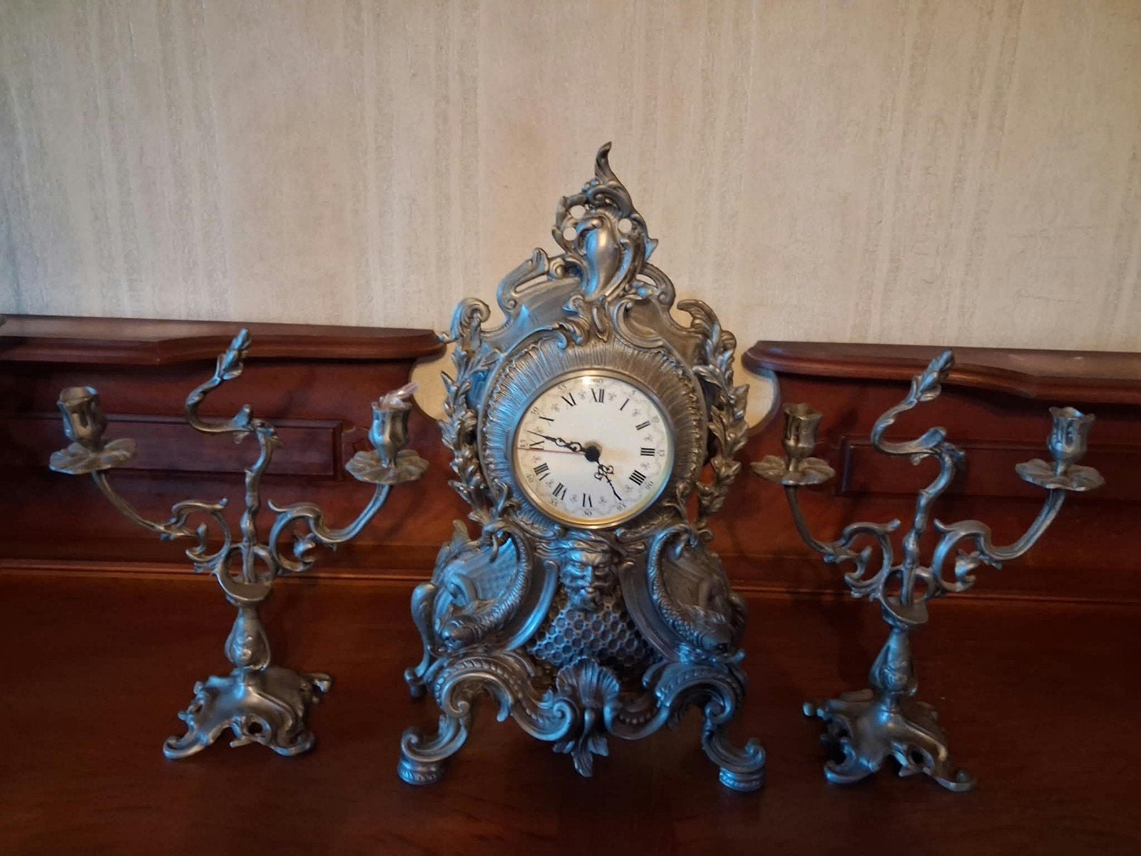 Sierlijke klok met bijpassende kandelaars (1900), Antiek en Kunst, Ophalen