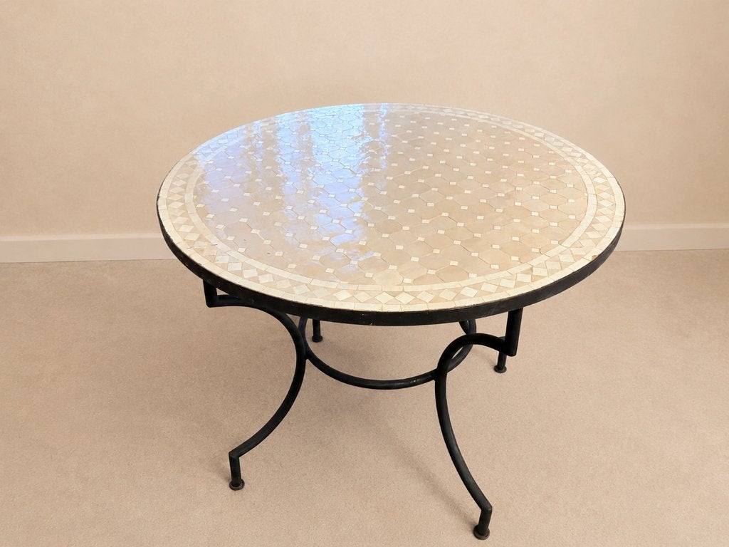 Table crème en mosaïque en pierre naturelle, Enlèvement ou Envoi, Neuf, Cinq personnes ou plus, Rond