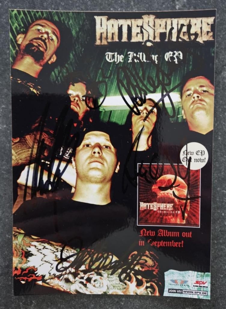HATESPHERE : foto gesigneerd door alle bandleden op GMM '05, Ophalen, Zo goed als nieuw, Foto of Kaart, Gesigneerd