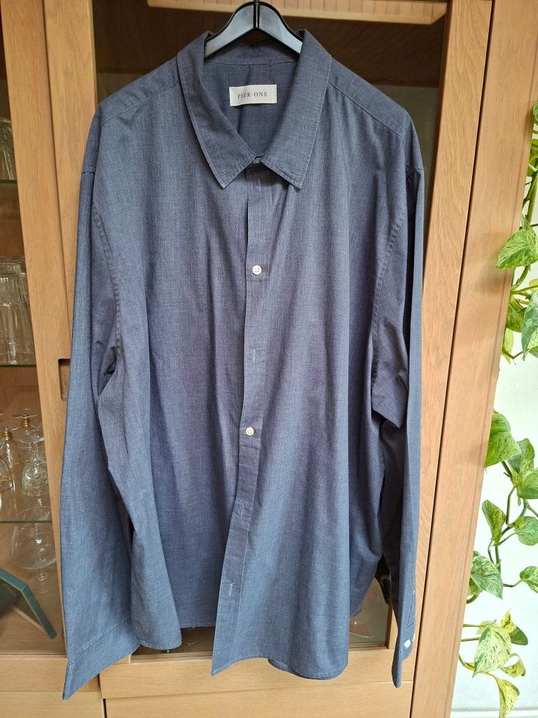 Pier-one: Blauw-grijs herenhemd (4 XL), Kleding | Heren, Overhemden, Gedragen, Overige halswijdtes, Overige kleuren, Ophalen of Verzenden
