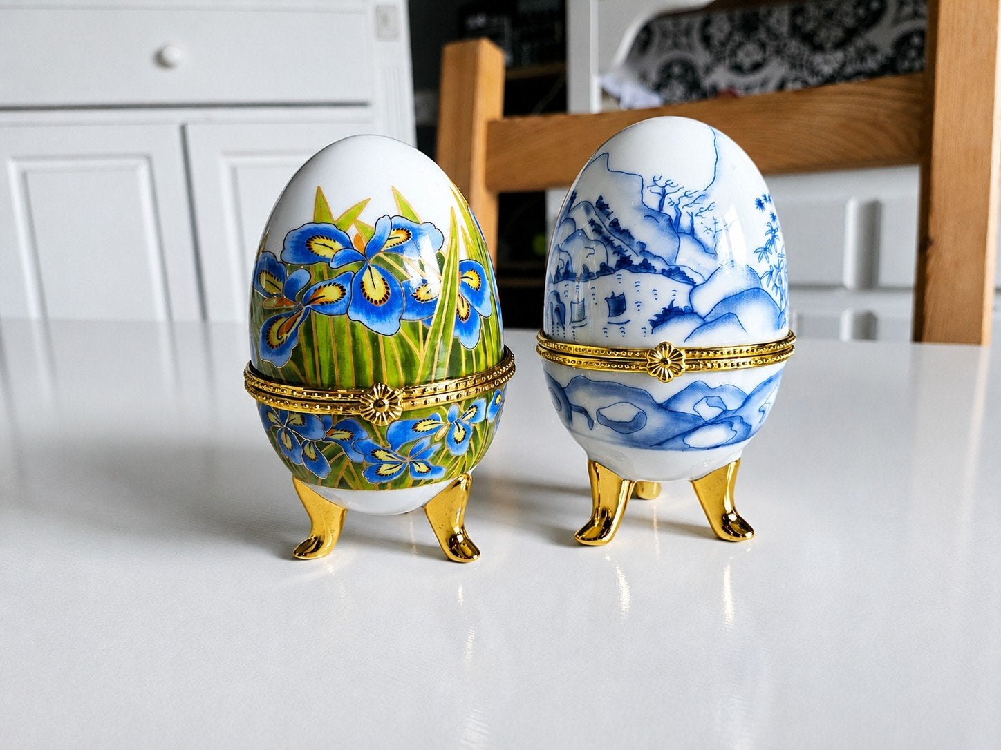 Porseleinen eieren in Fabergé-stijl, Antiek en Kunst, Ophalen of Verzenden