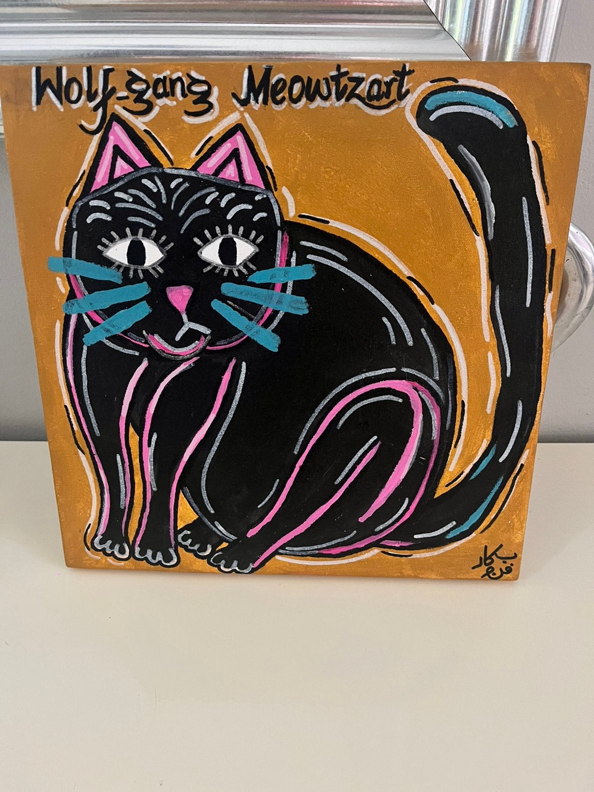 peinture originale un chat stylisé  « Wolfgang Meowtzart »., Enlèvement ou Envoi